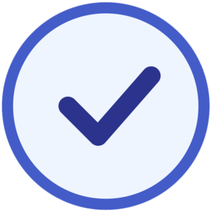 Blue circular checkmark indicating confirmation or approval.